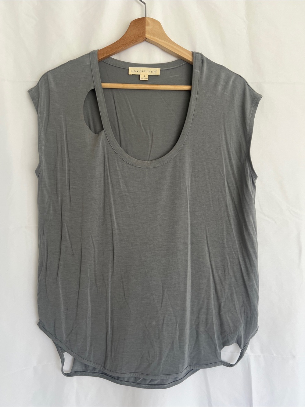 Love Stitch Slate Gray Cutout Tank Top